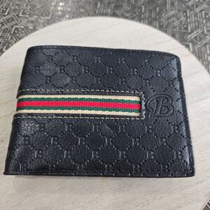 Black Embossed Wallet with Stripe Accent